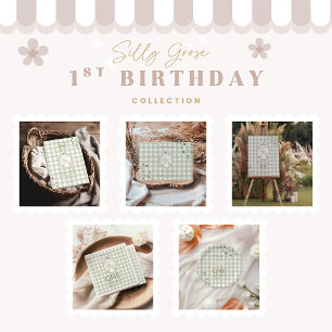 Dummer Gans 1. Geburtstag Grün Gingham Pappteller