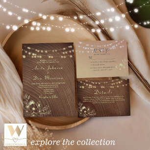 Rustikale Lichterkette Hochzeit-RSVP-Karte mit Gol RSVP Karte