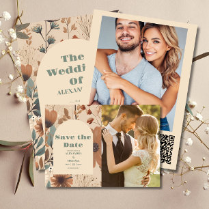 Weiche gedämpfte Erdtöne Wildblumen Hochzeit Einladung