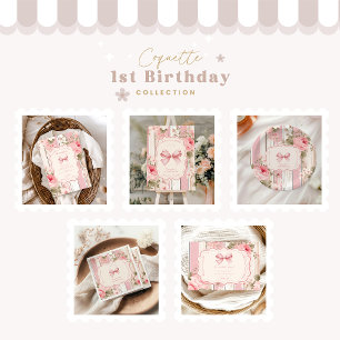 Pink Bow Floral Extravagant ONE Girl 1. Geburtstag Dankeskarte