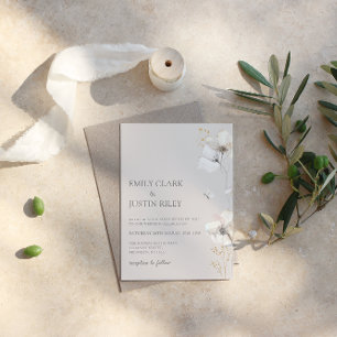 Moderne Wildblumen Watercolor Beige Hochzeit Einladung