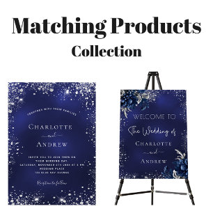 Hochzeit in Navy-Silber-Blume Magneteinladung