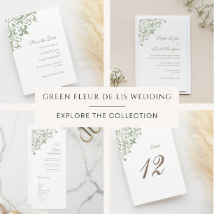 French Regency Green Lilie Pattern Wedding Programm