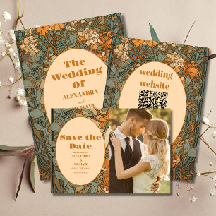 Terracotta Floral Art Nouveau Wedding Menükarte