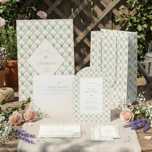 Landhausstil Blumenrosa Schleife Mädchen Baby Show Einladung