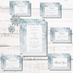 Dusty Blue Snowflake Sky Moderne Hochzeitseinladun Einladung