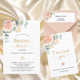 Junggesellinnenabschied floral rose gold eucalyptu einladung