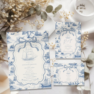Toile Chic Nautical Bow Wedding Einladung