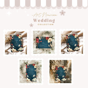 Navy Blue Art Nouveau Wedding Einladung