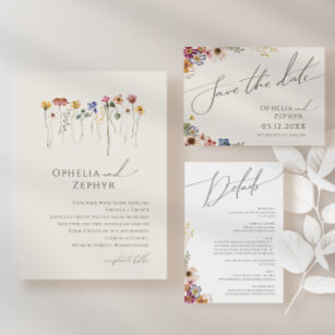 Farbenfrohe Wildblume Beige Monogram Foto Hochzeit Einladung