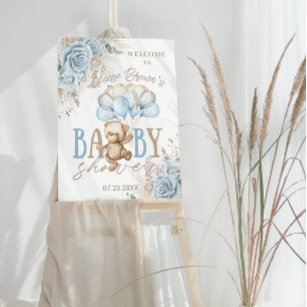 Boho Blue Floral Pampas Teddy Bear Boy Baby Dusche Einladung