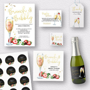Brunch Bubbly Strawberries Champagne Brautparty Einladung