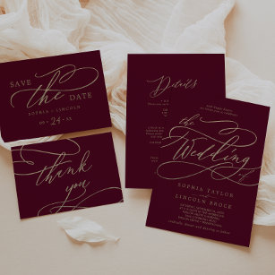 Romantische Burgundy-Kalligrafie-Hochzeit Einladung
