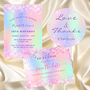 Geburtstagsparty rosa lila Glitzer holografisch Geschenktütchen