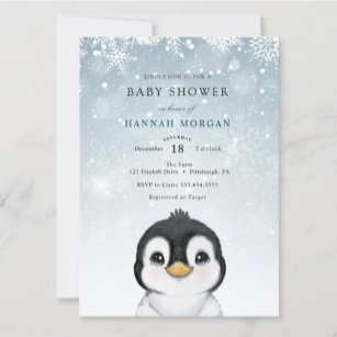 Adorable Winter Pinguin Baby Dusche Einladung