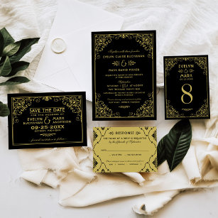 Vintage Black and Gold Art Deco Wedding Einladung