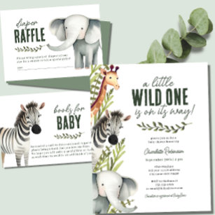 Wild One Safari Animals Windeln Raffle Baby Dusche Begleitkarte