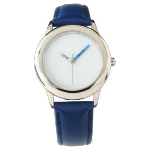 Kinderuhr aus Edelstahl mit blauem Lederarmband Uhr