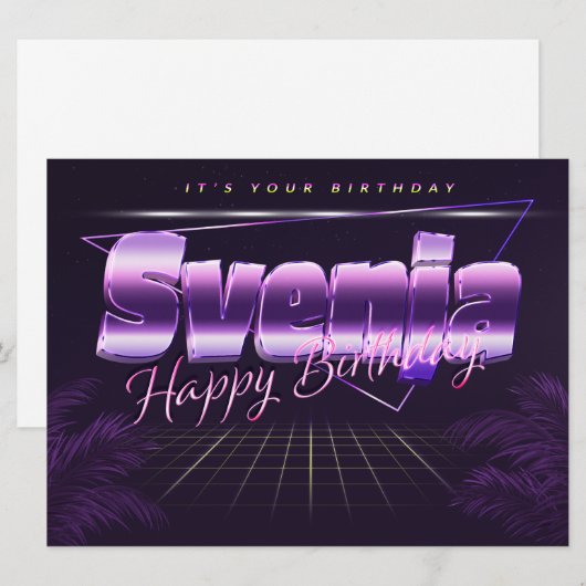 Svenja Name Vorname lila retro Karte Geburtstag (Vorne/Hinten)