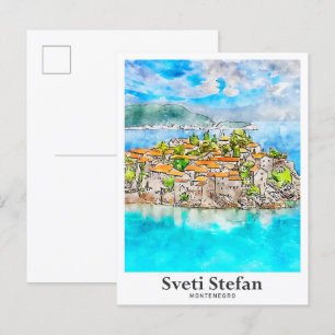 Sveti Stefan Montenegro Reisen Wasserfarbe Postkarte