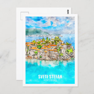 Sveti Stefan Montenegro Reisen Wasserfarbskizze Postkarte
