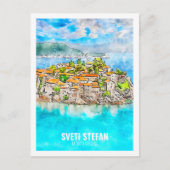 Sveti Stefan Montenegro Reisen Wasserfarbskizze Postkarte (Vorderseite)