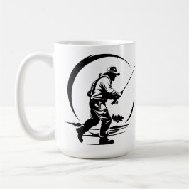 SVG benutzerdefinierter Fliegenfischer und Rute Kaffeetasse