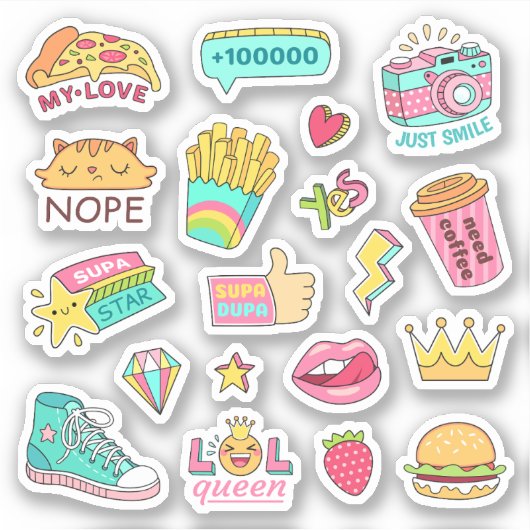 SVG Designs Bundle Random Doodle Stickers Sheet Aufkleber (Vorderseite)