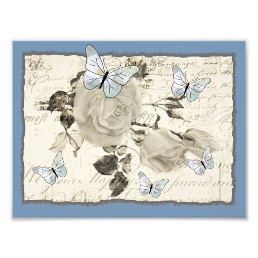 SW Rose und Schmetterlinge Fotodruck (Vorne)