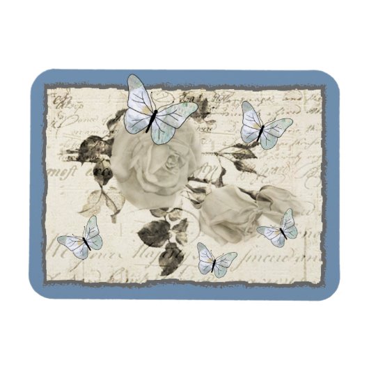 SW Rose und Schmetterlinge Magnet (Horizontal)