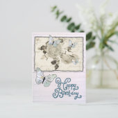 SW Rose und Schmetterlinge Postkarte (Stehend Vorderseite)