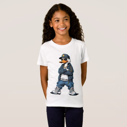 Swag Cartoon Duck with Gold Chains and Hoodie T-Shirt (Vorne ganz)