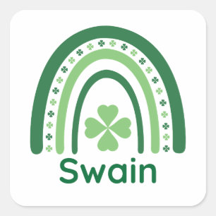Swain Name Clover Boho Regenbogen Quadratischer Aufkleber