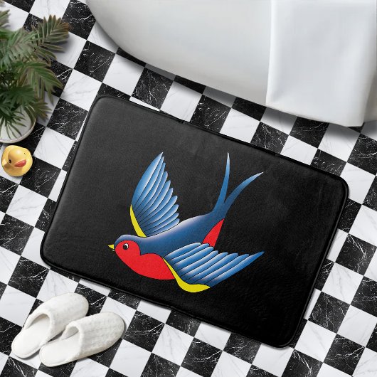 Swallow Red Blue Tattoo Badematte