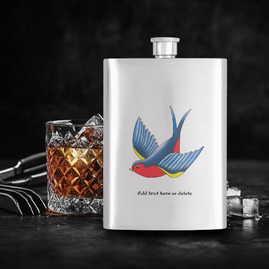 Swallow Red Blue Tattoo Flachmann
