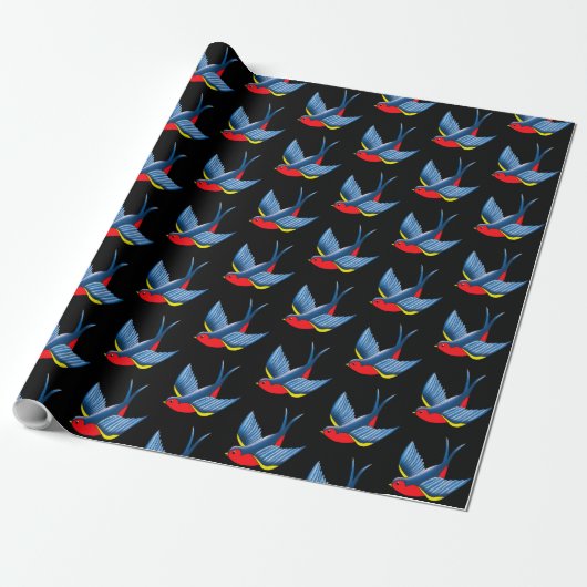 Swallow Red Blue Tattoo Geschenkpapier (Ungerollt)