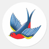 Swallow Red Blue Tattoo Runder Aufkleber (Vorderseite)
