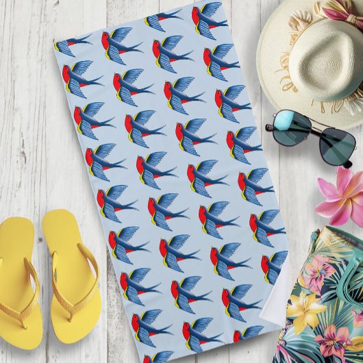 Swallow Red Blue Tattoo Strandtuch