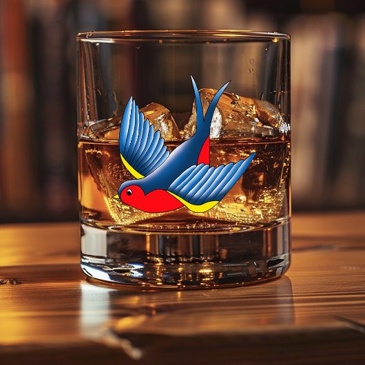 Swallow Red Blue Tattoo Whiskyglas
