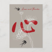 Swallows Blume & Chinese Heart Wedding Vielen Dank Postkarte (Vorderseite)