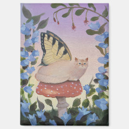 Swallowtail Butterfly Cat on Mushroom Magnet
