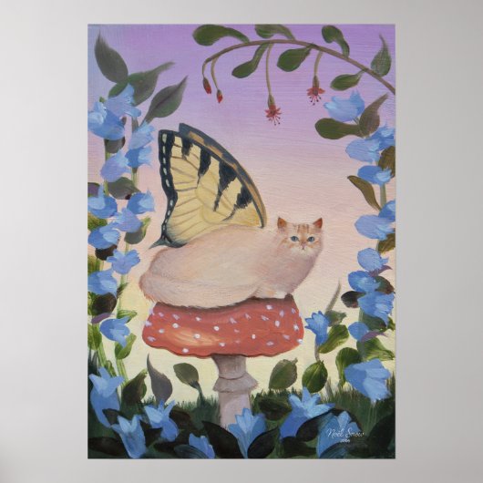 Swallowtail Butterfly Cat on Mushroom Wall Art Poster (Vorne)