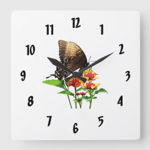 Swallowtail on Orange Lantana Quadratische Wanduhr