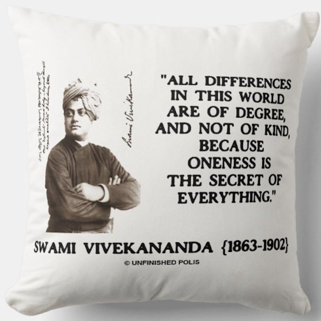 Swami Vivekananda Einheitsgeheimnis von allem Kissen (Inspirational and existential Vivekananda quote throw pillow featuring the advocacy of oneness)