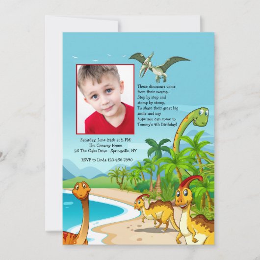 Swamp Dinosaurier Foto Einladung (Vorderseite)