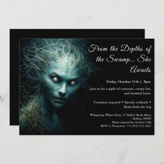 Swamp Hag Halloween KostümbildParty Einladung (Vorne/Hinten)
