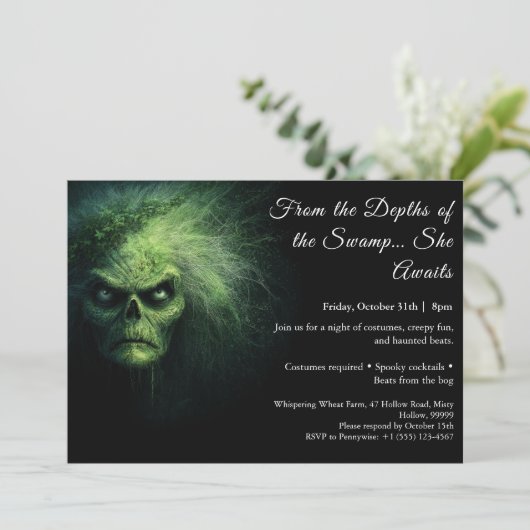 Swamp Hag Halloween KostümbildParty Einladung (Stehend Vorderseite)