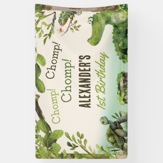Swamp Reptile 1. Geburtstag Party Banner (Vertikal)