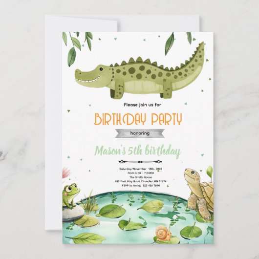 Swamp reptiles birthday party invitation einladung (Vorderseite)
