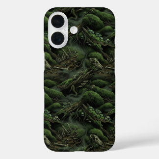 Swampcore Moss & Bones Dark Forest Pattern Phone C iPhone 16 Hülle
